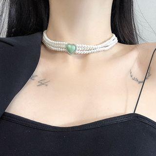 Heart Faux Pearl Layered Choker