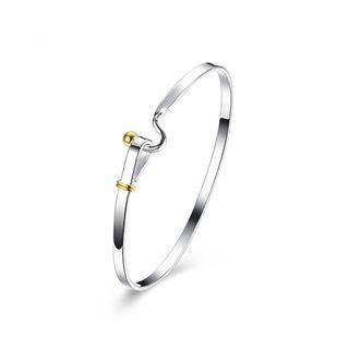 Simple Color Separation Round Bangle Silver - One Size