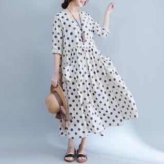 Polka Dot 3/4-sleeve Maxi A-line Dress