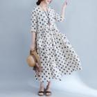 Polka Dot 3/4-sleeve Maxi A-line Dress
