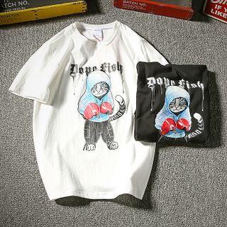 Cartoon Cat Print T-shirt