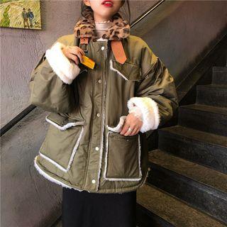 Faux Shearling Button Cargo Jacket Army Green - One Size