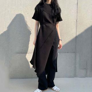 Plain Mock Two Piece Ribbed Split Dress