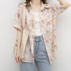 Short-sleeve Floral Shirt Light Orange - One Size