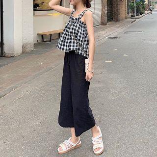 Set: Plaid Camisole Top + Cropped Wide-leg Pants