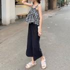 Set: Plaid Camisole Top + Cropped Wide-leg Pants
