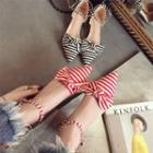 Striped Bow Ankle Strap Pumps