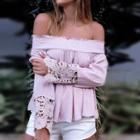 Lace Cuff Off-shoulder Long-sleeve Top