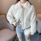 Fluffy Collar Quilted Cropped Jacket