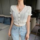 Short-sleeve Knit Top Off-white - One Size