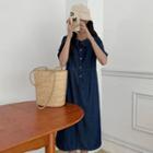 Short-sleeve Denim Half Buttoned Dress
