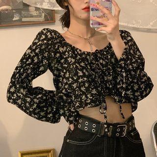 Floral Print Cropped Blouse Floral Blouse - Coffee - One Size