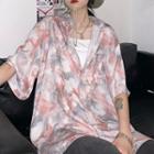 Short-sleeve Tie-dyed Loose-fit Shirt Pink - One Size
