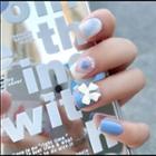 Bow Heart Faux Nail Tips X37 - Light Blue & White & Pink - One Size
