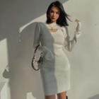 Set: Knit Mini Tank Dress + Long-sleeve Cape Top