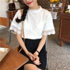 Short-sleeve Lace Trim T-shirt / High-waist Pleated Skirt