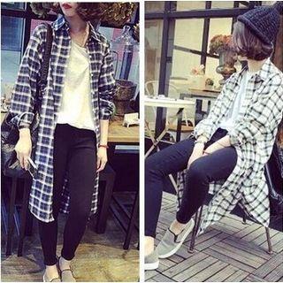 Long Slit-side Plaid Shirt