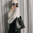 Asymmetric Faux Leather Tote Bag Black - One Size