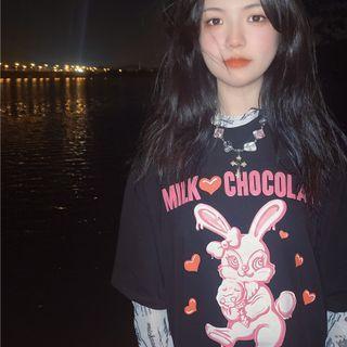 Elbow-sleeve Print T-shirt / Long-sleeve T-shirt
