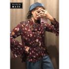 Tie-neck Pleat-hem Floral Chiffon Top