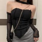 Set: Strappy Camisole Top + Arm Sleeves Black - One Size