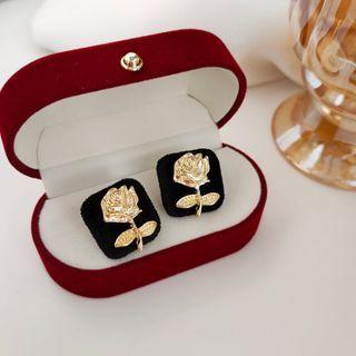 Rose Square Alloy Earring 1 Pair - Black & Gold - One Size