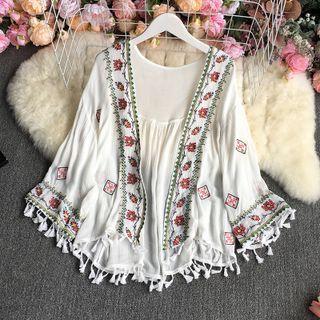 Floral Embroidered Tasseled Jacket