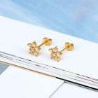 Rhinestone Star Stud Earring 1 Pair - S925 Sterling Silver - Gold - One Size
