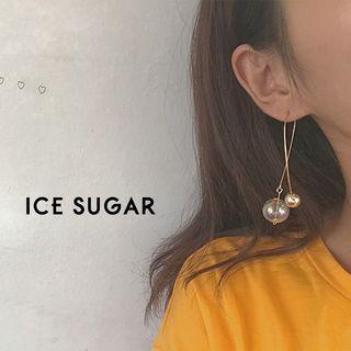 Glass Ball & Metal Ball Hoop Earring Stud Earring - Gold - One Size