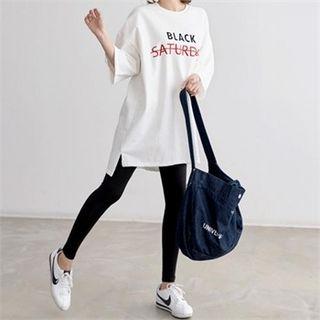 Drop-shoulder Dip-back 3/4 Sleeve T-shirt