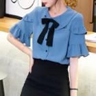 Bow Accent Ruffle Short-sleeve Blouse