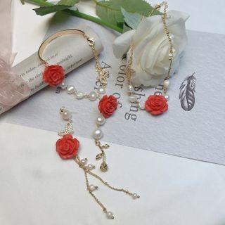 Faux Pearl Rose Dangle Earring / Necklace / Bracelet