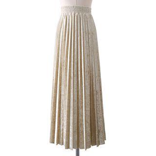 Accordion Pleated Velvet Midi A-line Skirt