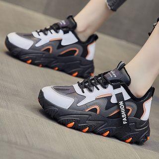 Lettering Fleece-lined Faux Leather Sneakers