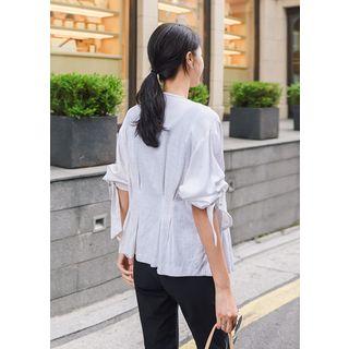 Plus Size - Tie-sleeve Linen Jacket