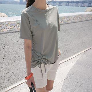 Button-detail Shirred T-shirt