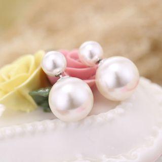 925 Sterling Silver Faux Pearl Double-sided Earring 1 Pair - As Shown In Figure - One Size