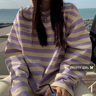 Long-sleeve Striped T-shirt Stripe - Purple - One Size
