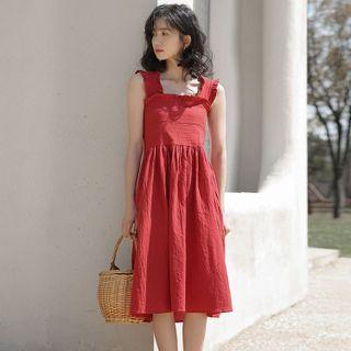 Ruffle Trim Plain Midi Tank Dress