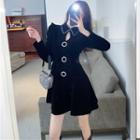 Long-sleeve Bow Mini A-line Shirtdress