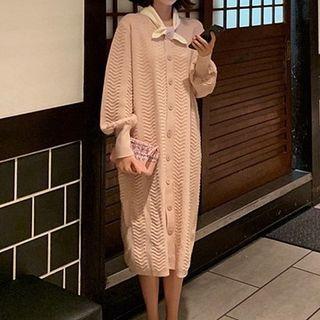 Puff-sleeve Button-up Sweater Dress