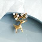 Faux Pearl Alloy Deer Brooch 1 Pc - As Shown In Figure - One Size