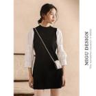 Mock Two-piece Knit Shift Dress Black & White - One Size