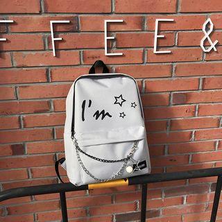 Chain Detail Printed Canvas Backpack