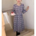 Long-sleeve Plaid Dress / Knit Cardigan