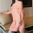 Off-shoulder Plain Knit Sheath Dress Orange - One Size