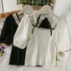 Ribbon-accent Plain Knit Top