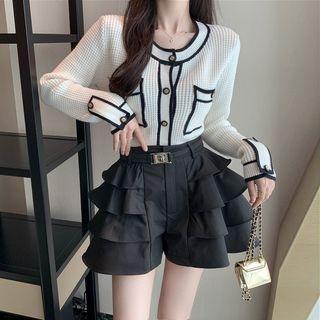 Contrast Trim Cardigan / Tiered Skort