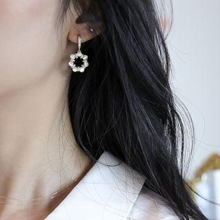 Cat Eye Stone Hoop Dangle Earring 1 Pair - As Shown In Figure - One Size
