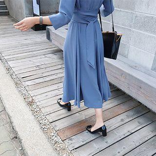 3/4-sleeve Maxi Dress With Sash